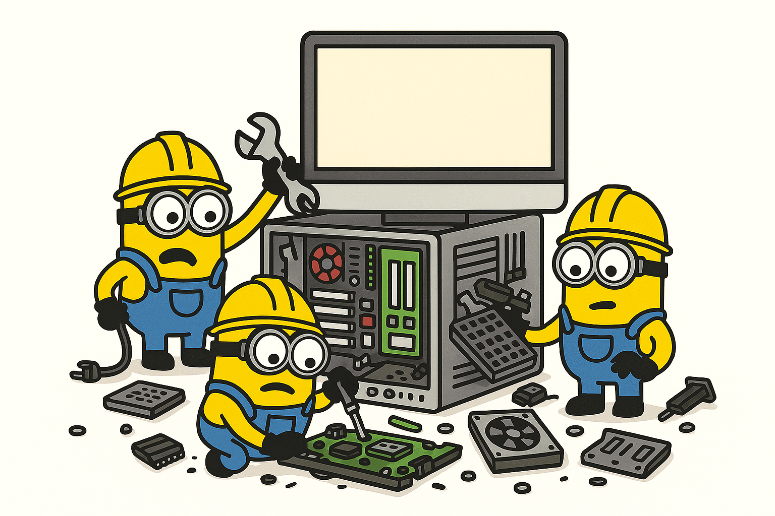 Cartoon bouwvakkers in onderhoud